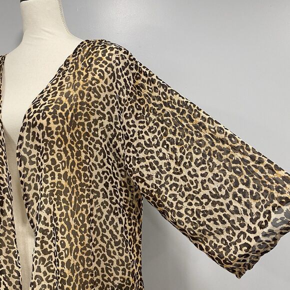 ZURY NWT OS Leopard Print Long Open Duster Kimono Cardigan Sheer Beach Cover Up - Picture 8 of 16